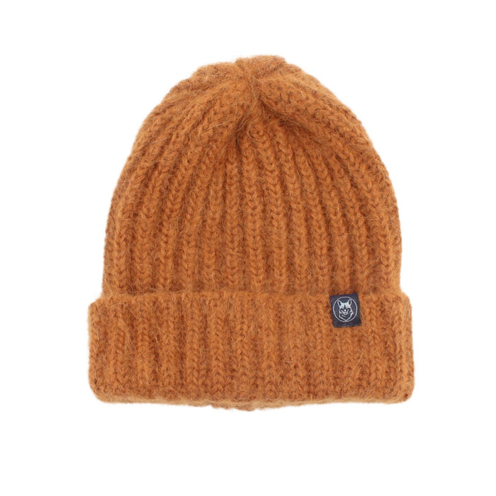 gold mohair hat on a white background