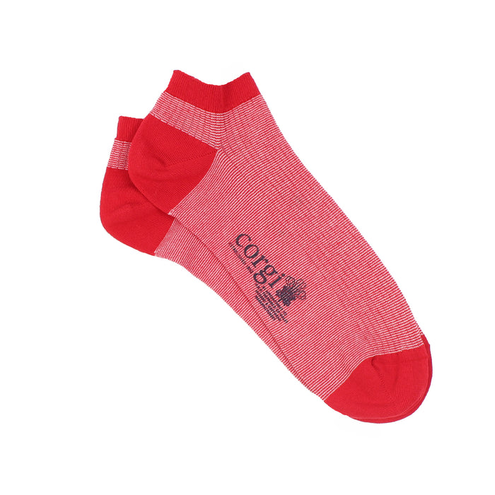 Red men's trainer socks with a striped pattern branded with 'Corgi'.