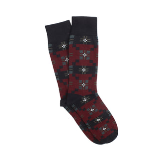 Pair of socks with a Welsh blanket pattern on a white background