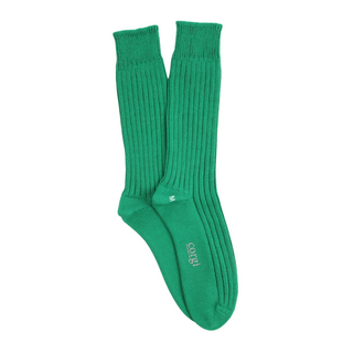 green pure cotton boots socks laid flat on a white background