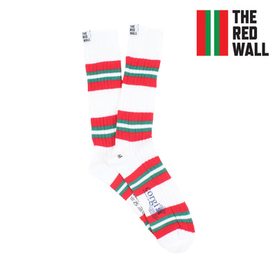 Red Wall white socks on a white background.