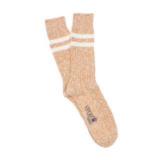 A pair of striped men's boot socks in gold marl.