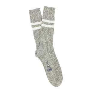 A pair of striped men's boot socks in green marl.