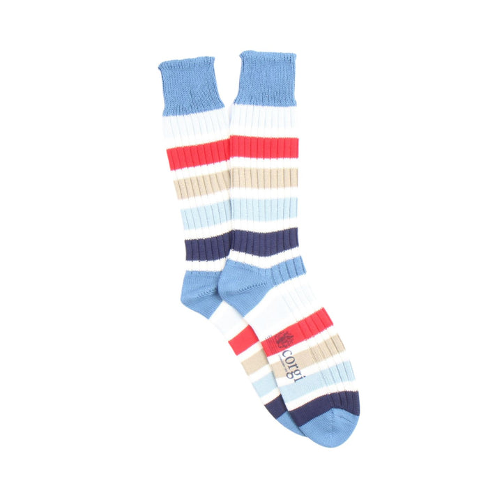 Colorful striped socks on a white background