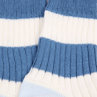 Close-up of blue and white striped fabric