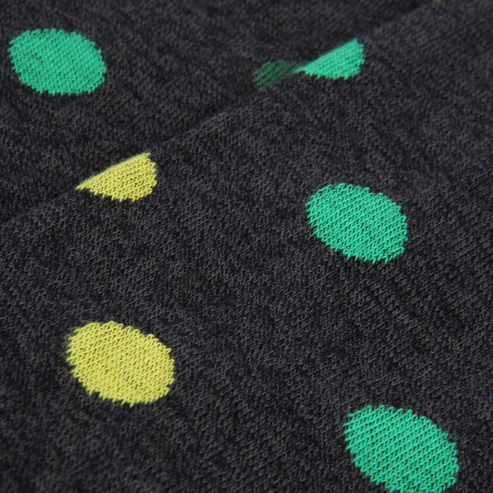 Charcoal socks with green and lime polka dots