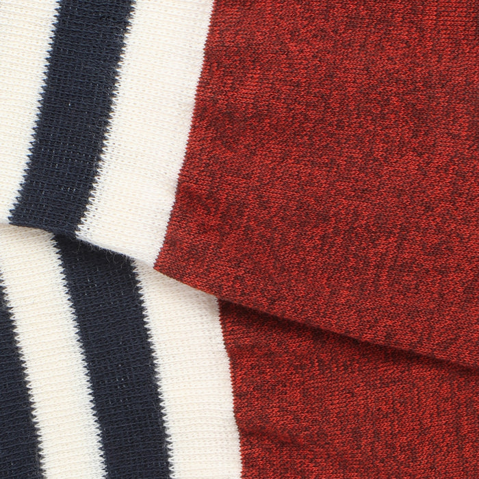 Close-up of red and navy striped fabric
