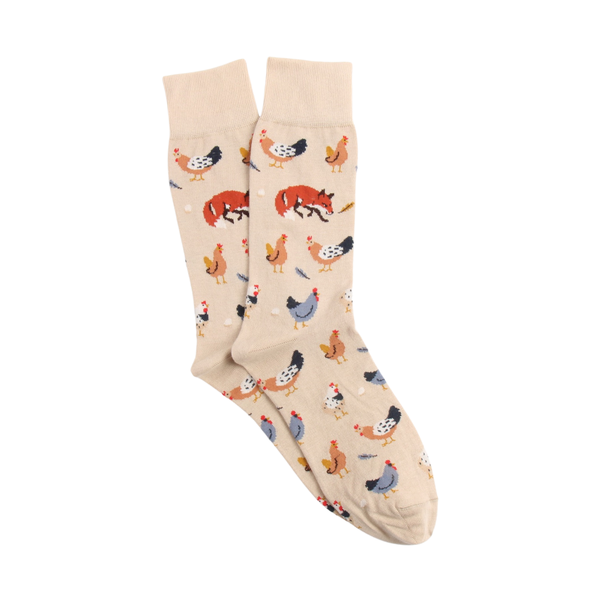 Beige socks with animal pattern on a white background