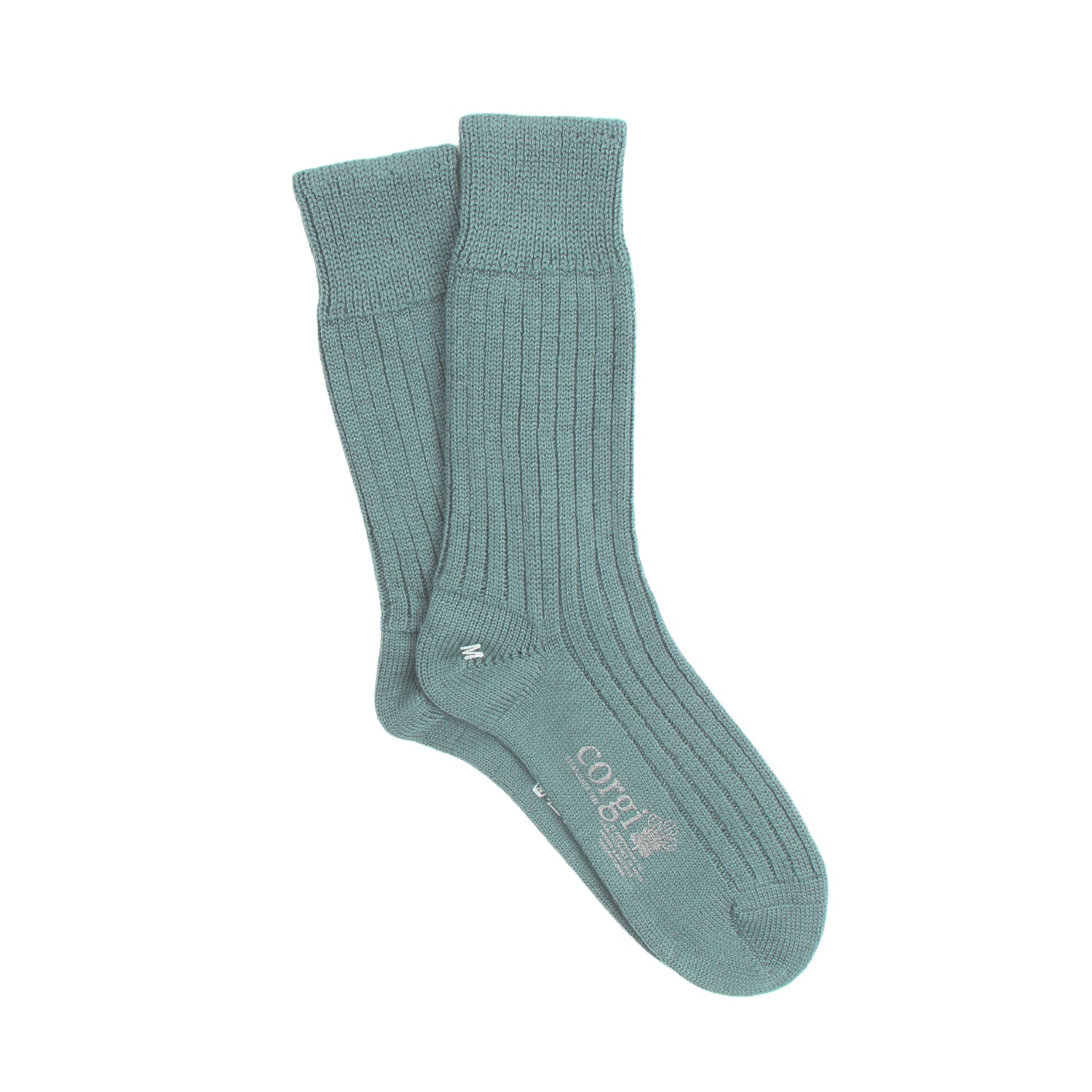Pair of green socks on a white background