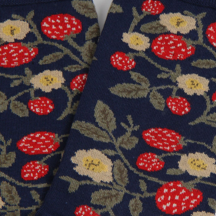 Navy socks with red and white floral pattern