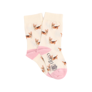 Pair of socks with corgi pattern on a white background