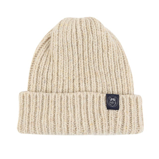 Cream Ribbed Donegal Wool Beanie hat