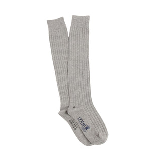 Silver knee-high socks on a white background