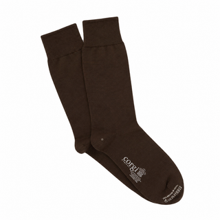 Brown sock with 'corgi' branding on a white background