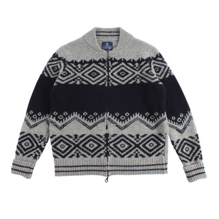 Knitted bomber jacket with a pattern on a white background