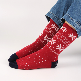 Women's Fair Isle Cotton Socks in Red.