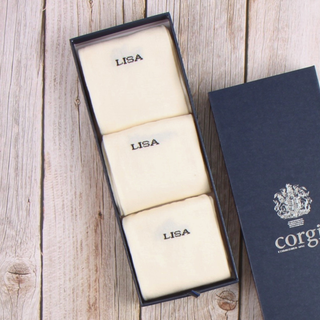 3 pairs of personalised socks in a box