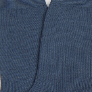 Close-up of blue ribbed fabric with a white background