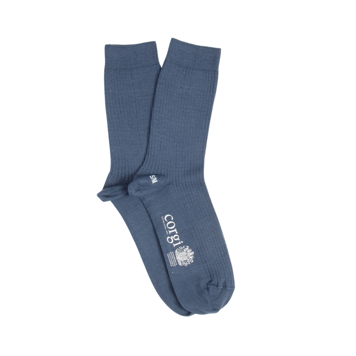 Blue sock with a logo on a white background