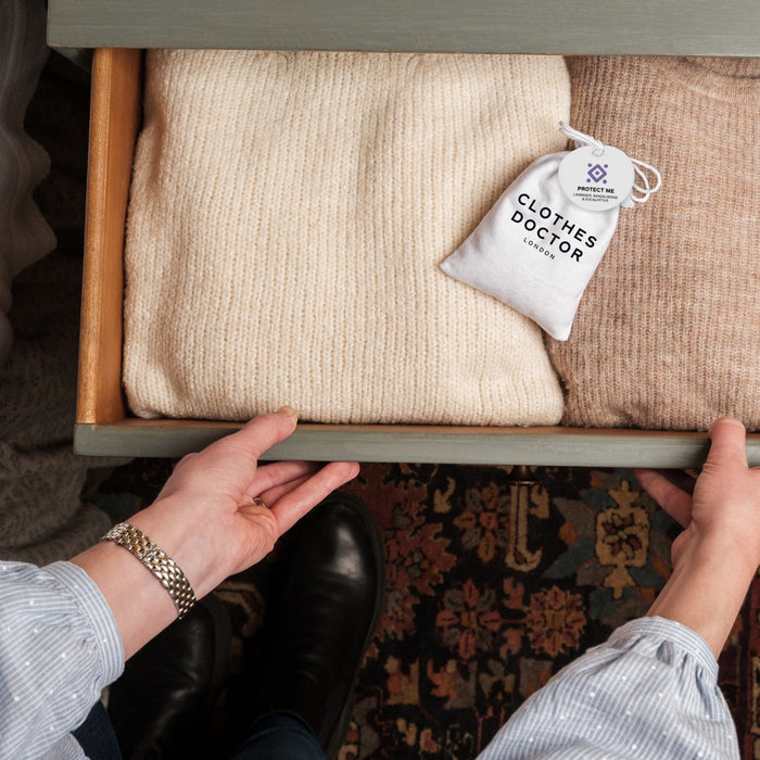 the clothes doctor sachet in a knitwear drawer.