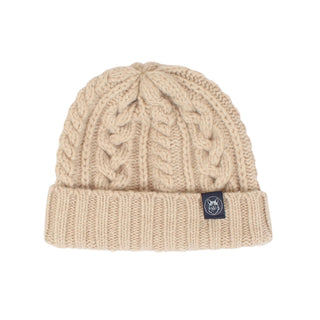 beige cable wool beanie