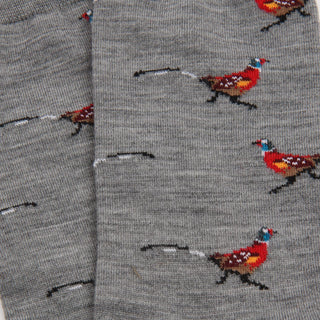 Gray socks with colorful bird pattern