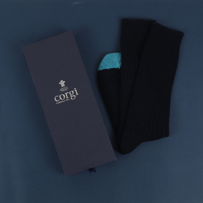 corgi gift box and navy cashmere socks