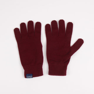 Pair of maroon gloves with a visible brand logo on a white background