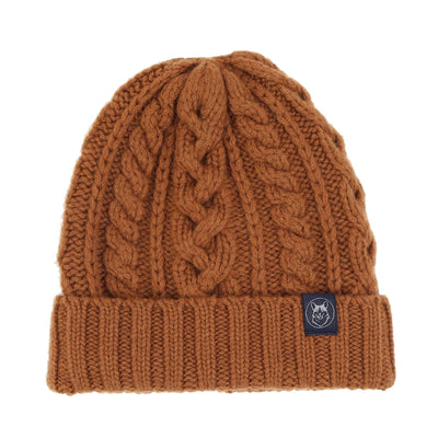 Multi Cable Knit Cashmere & Wool Beanie in tawny