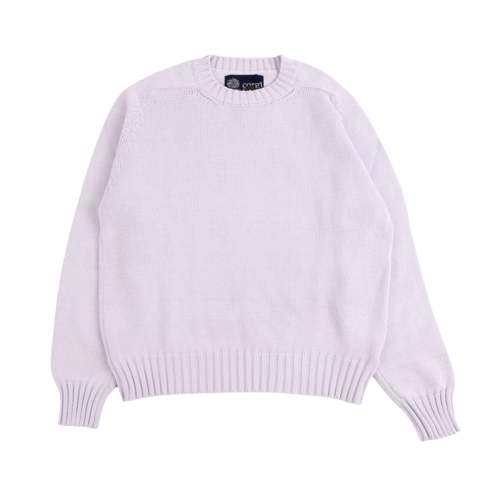 Purple sweater with a brand label on a white background
