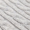 Close-up of grey yarn with a textured cable pattern