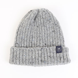 Grey Ribbed Donegal Wool Beanie hat