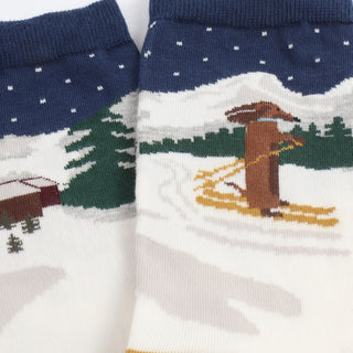 Women's Skiing Dachshund Scene Cotton Socks