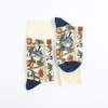 patterned socks side by side on a white background