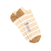 Beige sock with white stripes and 'corgi' branding on a white background