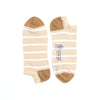 Pair of beige socks with white stripes and 'Corgi' branding on a white background