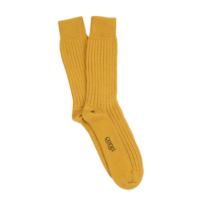 Mustard yellow sock on a white background

