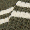 Close-up of a knitted fabric with green and white stripes