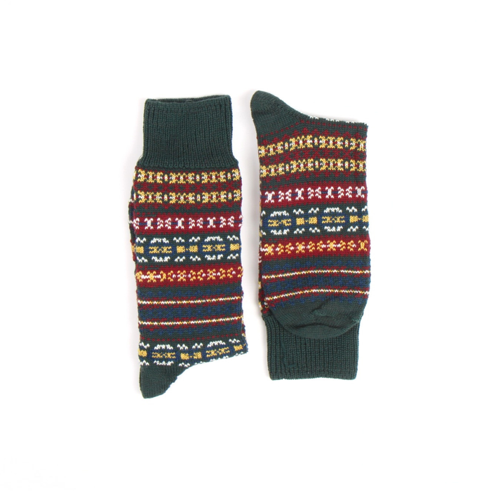 Pair of socks with a pattern on a white background