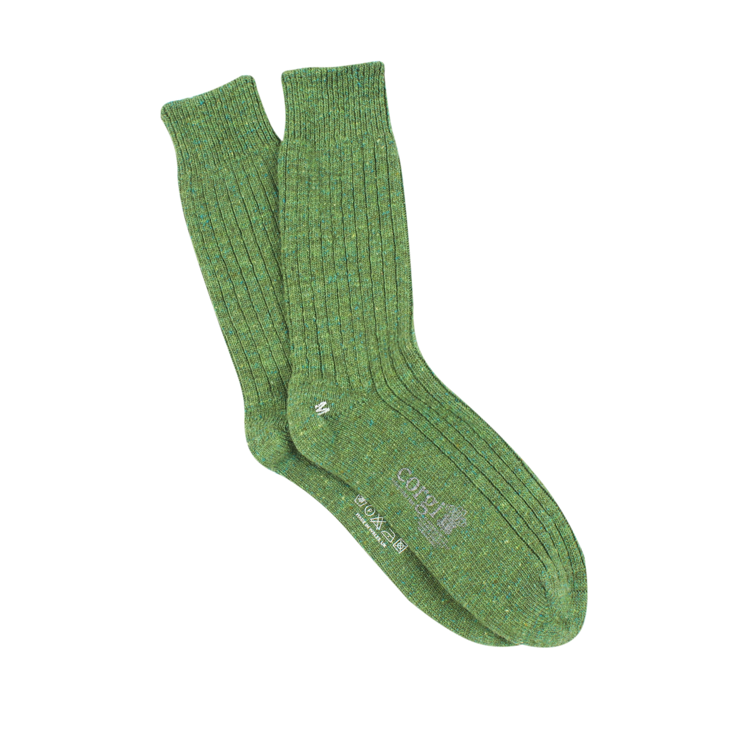 Green sock on a white background