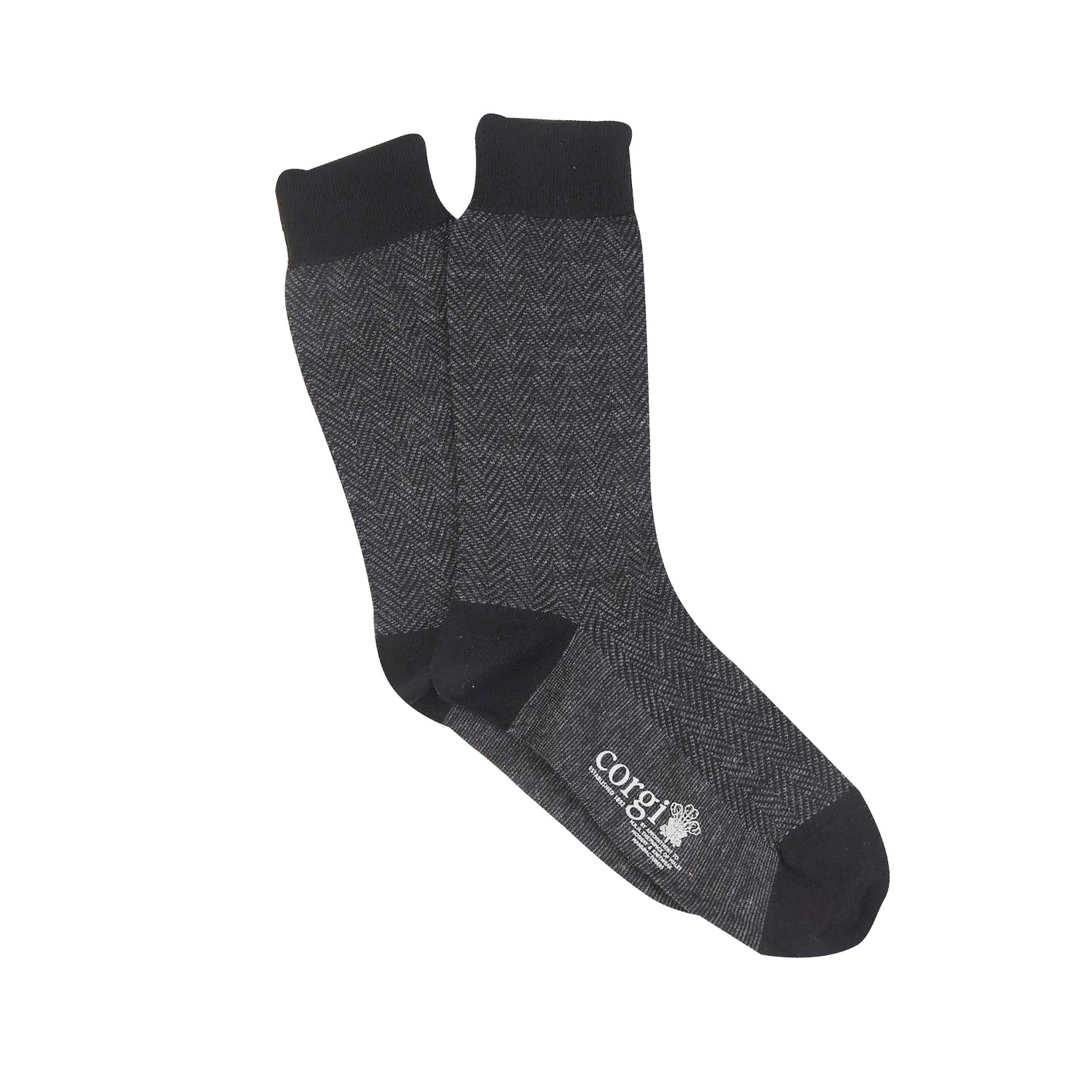 Gray sock with black accents on a white background