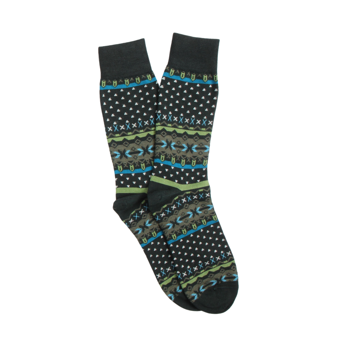 Pair of patterned socks on a white background
