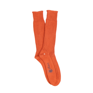 Orange sock with brand logo on a white background