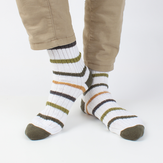 Men's white Cotton Socks with green stripes
