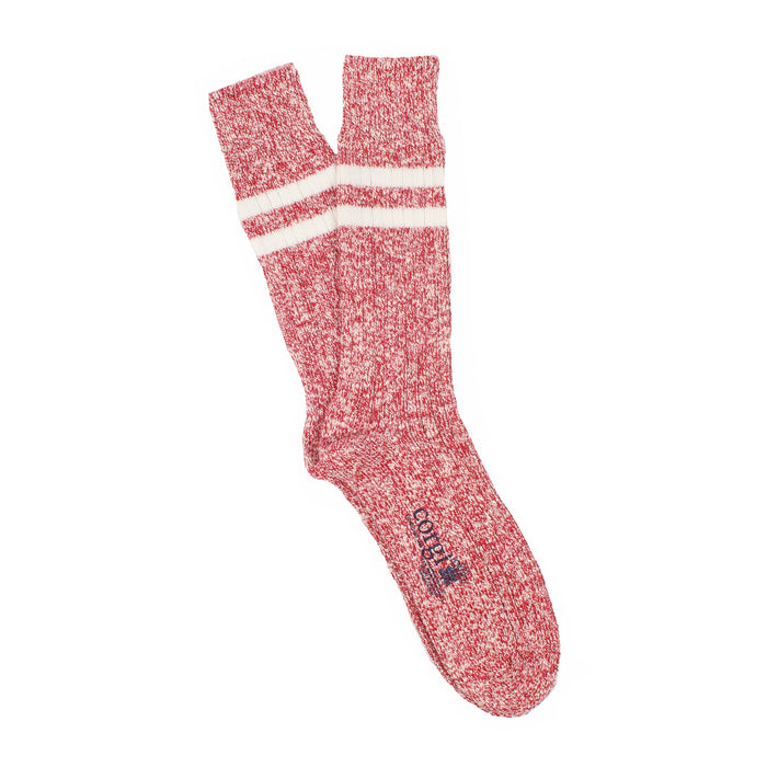 A pair of striped men's boot socks in red marl.