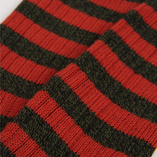 Close-up of loden and rust striped fabric pattern