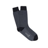 A pair of men's formal socks with a geometric pattern in gray and blue colors.