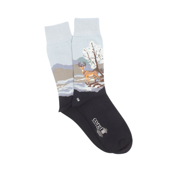 Men's Snowy Highland Stag Scene Cotton Socks