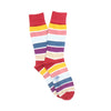 Colorful striped socks on a red background