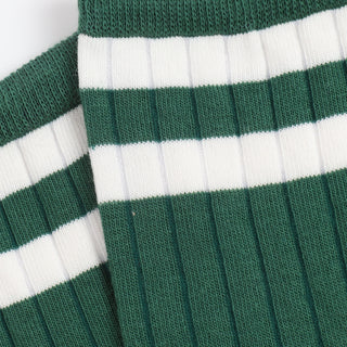 Close-up of green and white striped socks